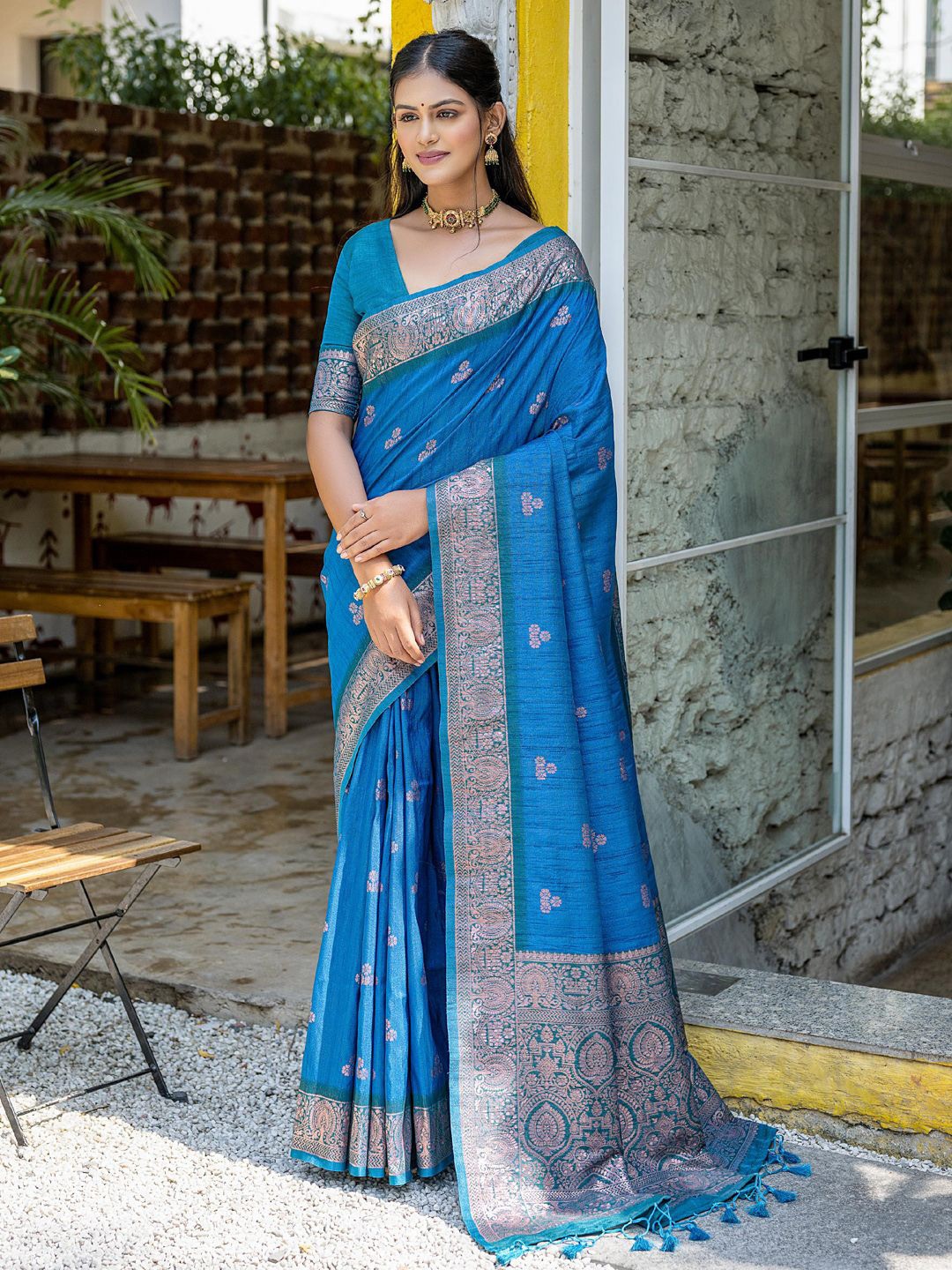 

Panzora Woven Design Ethnic Motifs Zari Saree, Turquoise blue