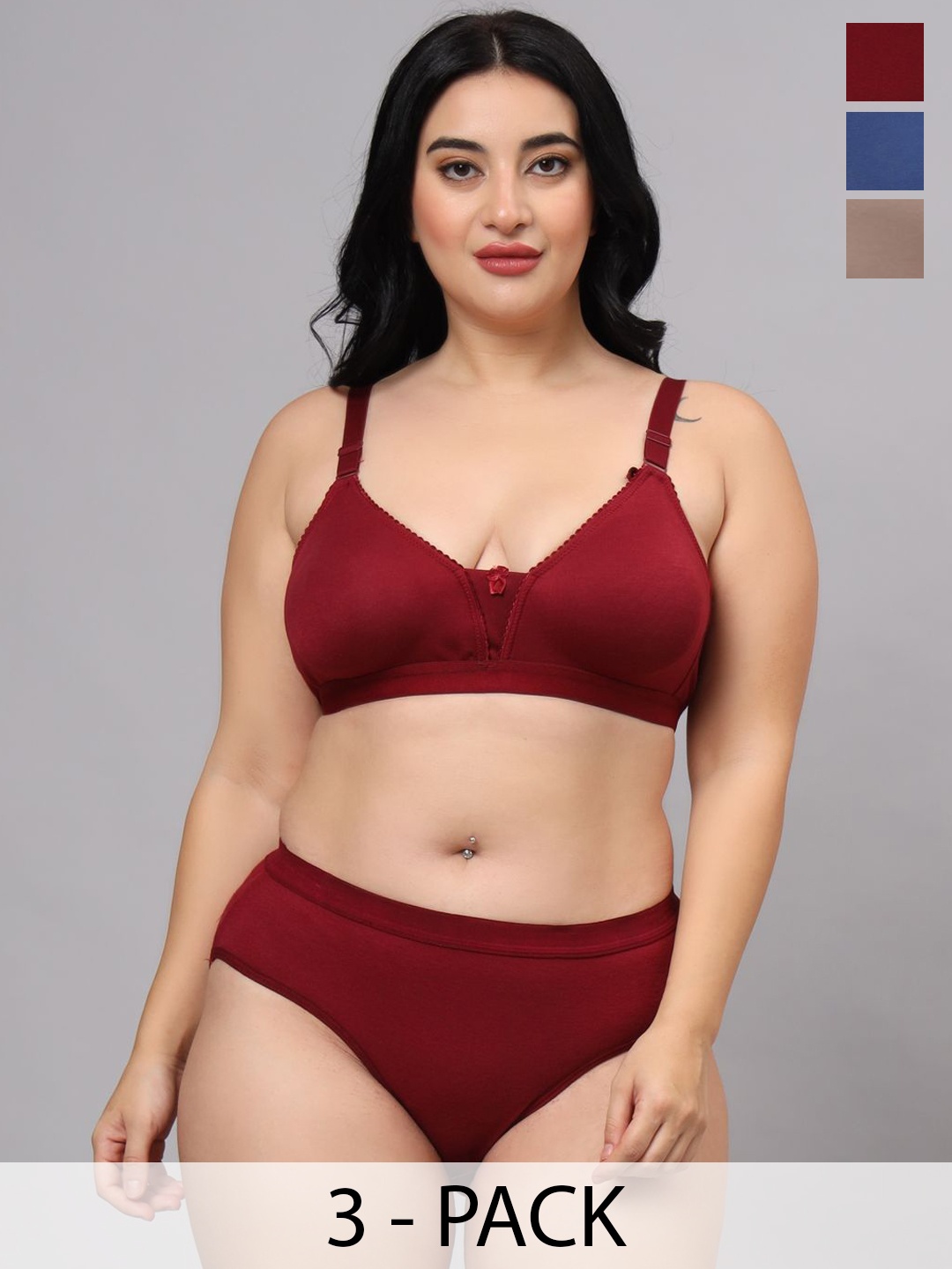 

ESOROUCHA Pack of 3 Non Padded Lingerie Set, Blue