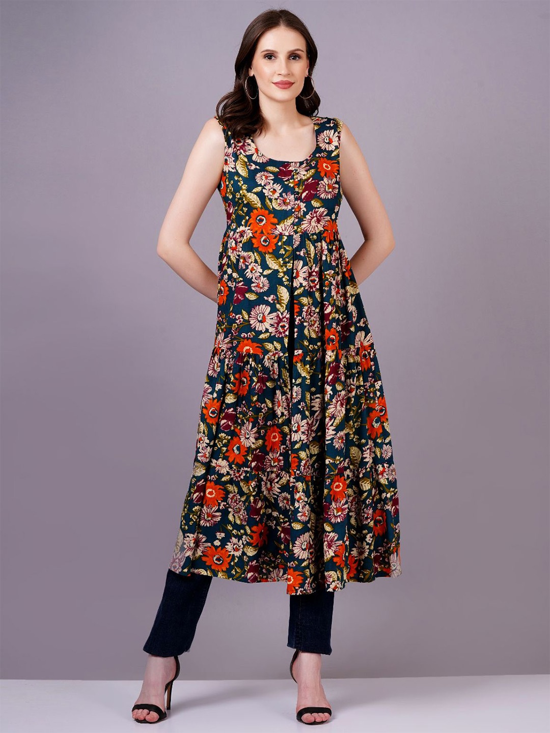 

HIGHLIGHT FASHION EXPORT Floral Print Fit & Flare Midi Dress, Green