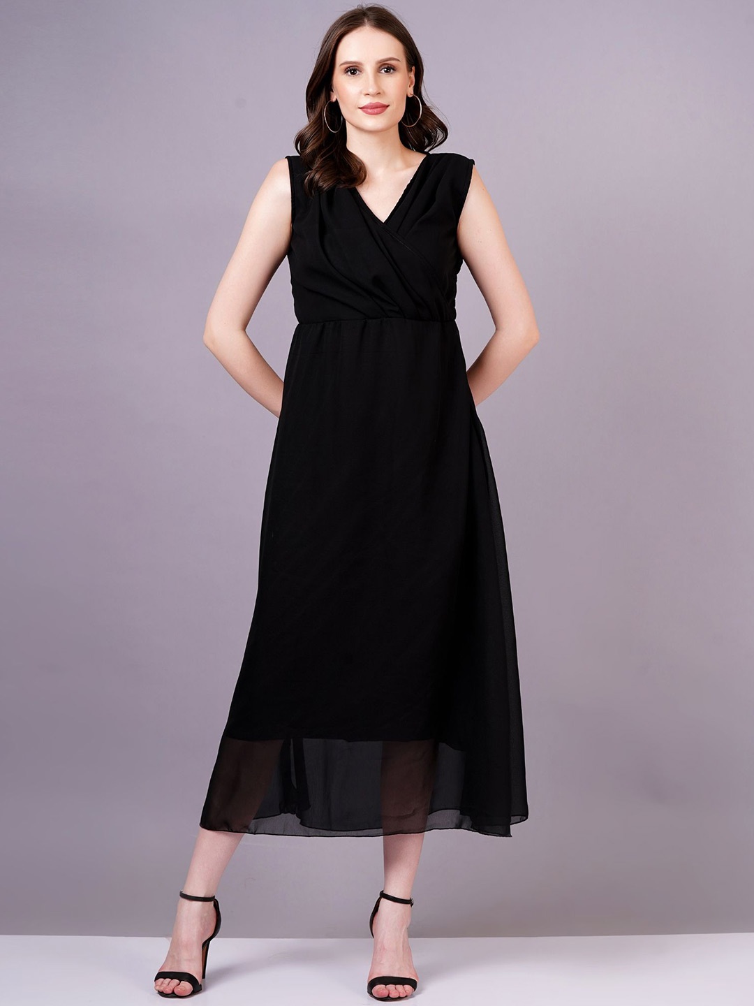 

HIGHLIGHT FASHION EXPORT Georgette A-Line Midi Dress, Black