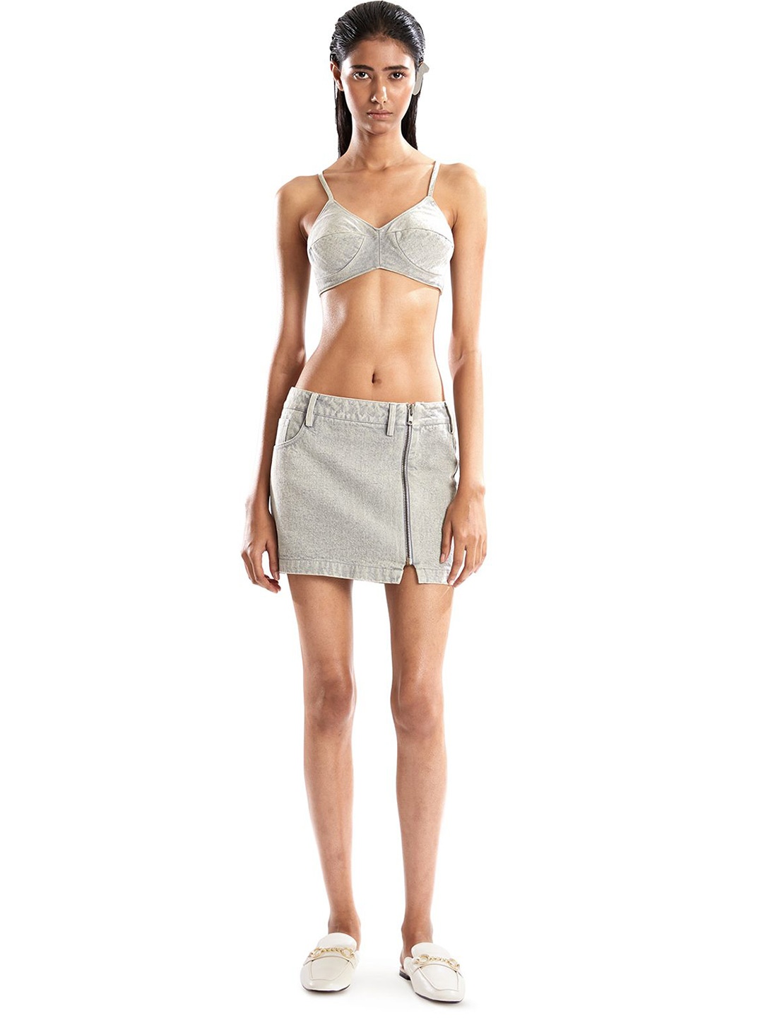 

BLONI Full Coverage Lightly Padded Denim Bralette Bra, Grey