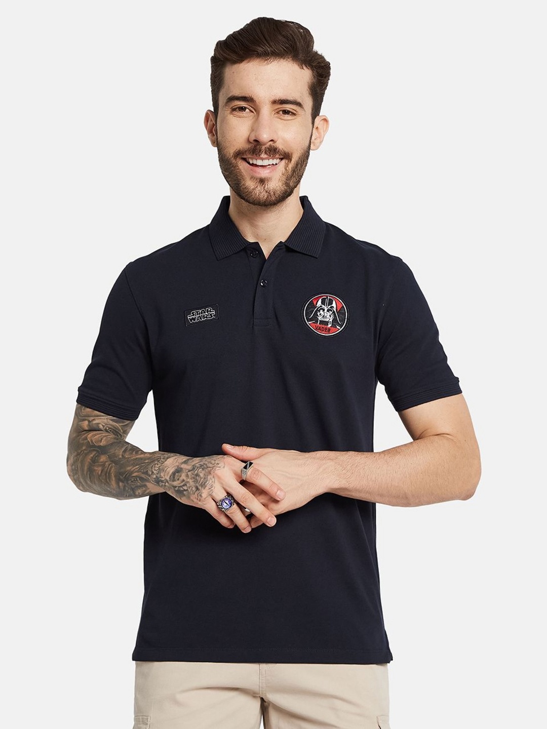 

Octave Men Star Wars Polo Collar Applique T-shirt, Navy blue