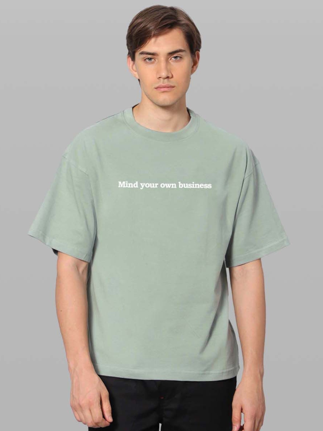 

Besick Men Typography Printed Round Neck Oversized T-shirt, Sea green
