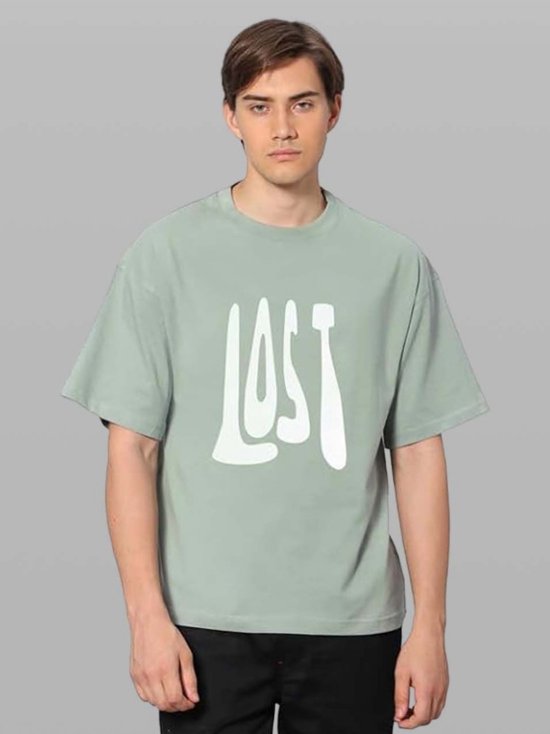 

Besick Men Typography Printed Round Neck Oversized T-shirt, Sea green