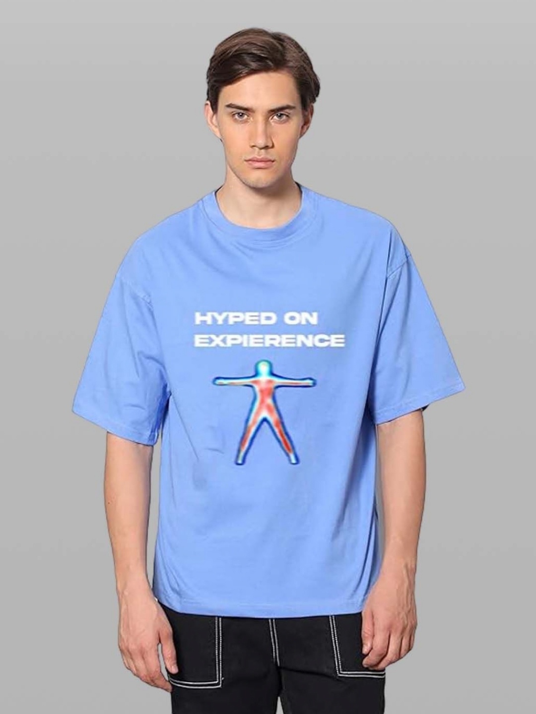 

Besick Men Typography Printed Round Neck Oversized T-shirt, Blue
