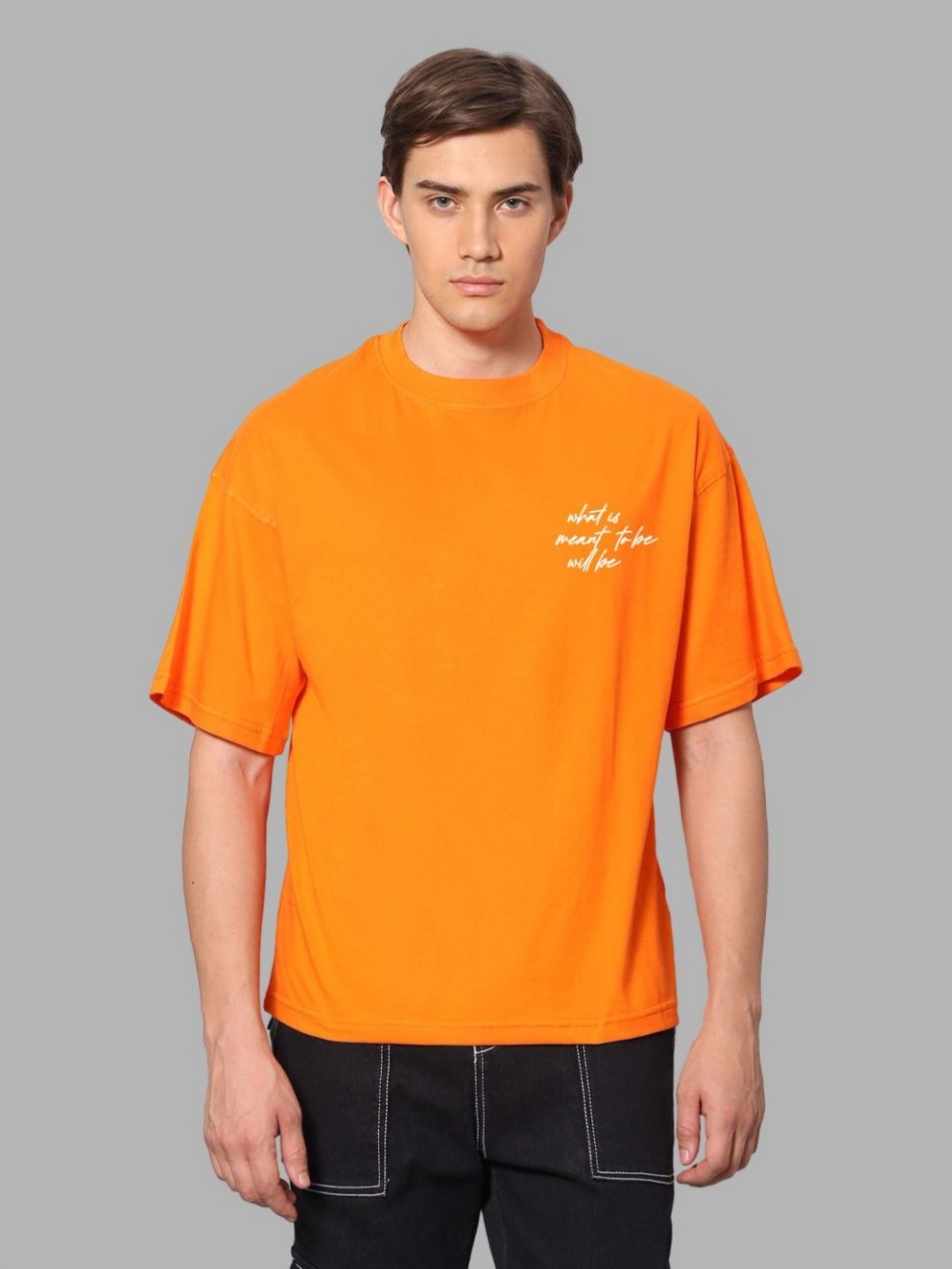 

Besick Men Typography Printed Round Neck Oversized T-shirt, Orange