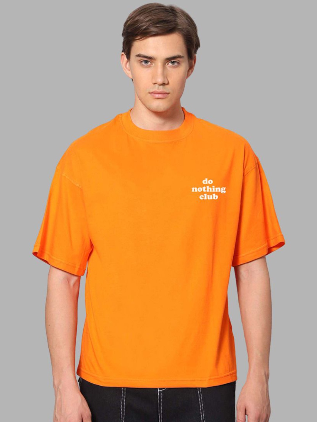

Besick Men Solid Round Neck Oversized T-shirt, Orange
