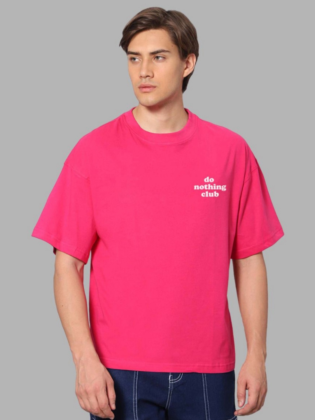 

Besick Men Typography Printed Round Neck Oversized T-shirt, Pink