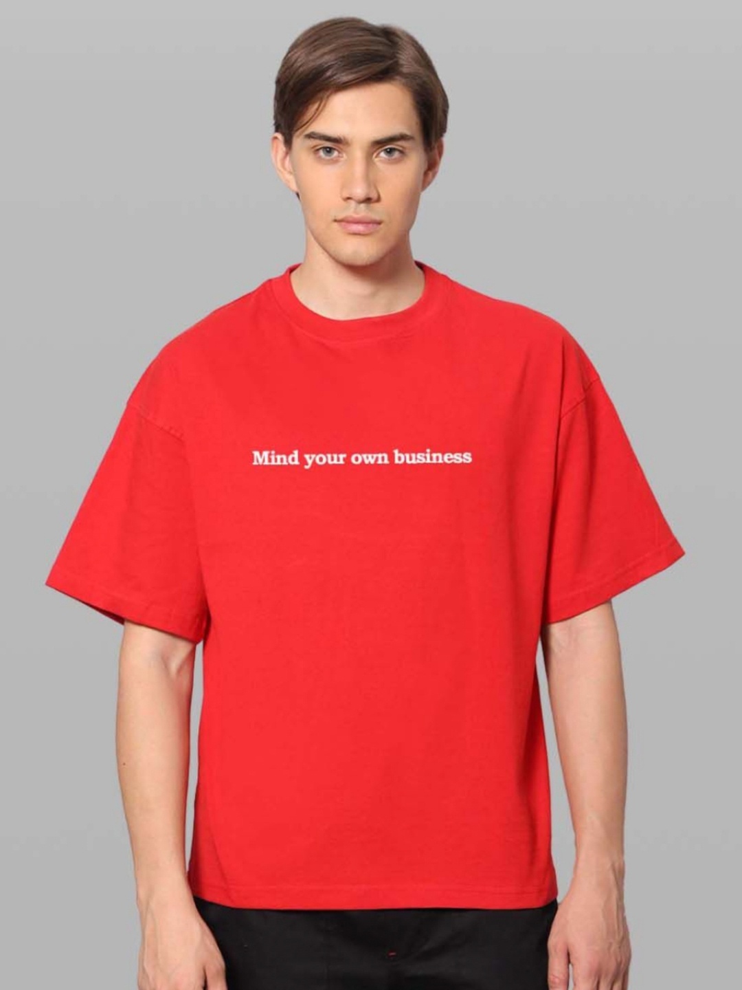 

Besick Men Typography Printed Round Neck Oversized T-shirt, Red