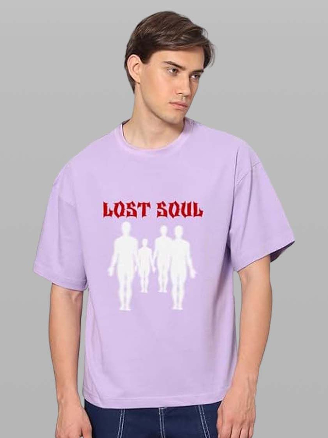 

Besick Typography Printed Round Neck Baggy T-shirt, Lavender