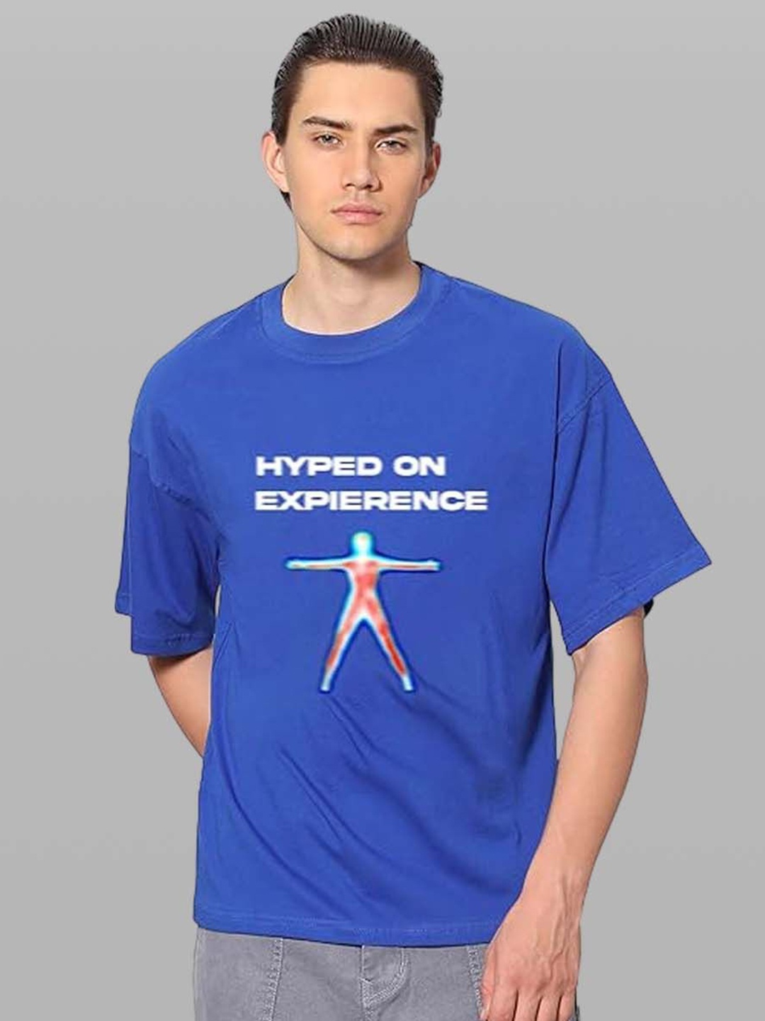 

Besick Men Typography Printed Round Neck Oversized T-shirt, Navy blue