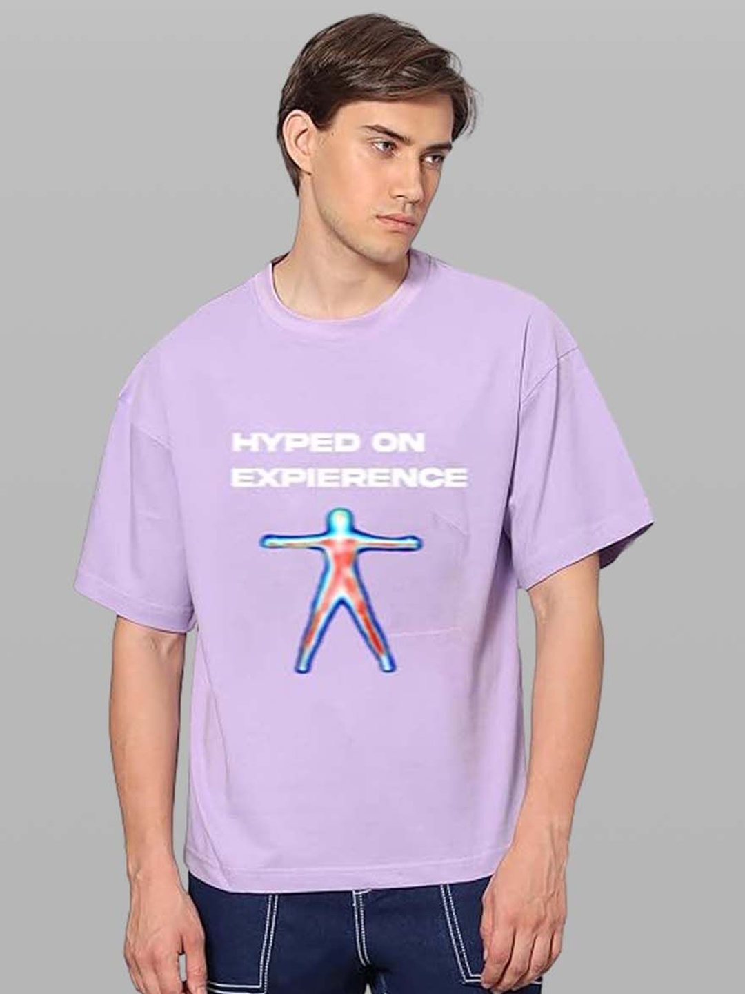 

Besick Men Typography Printed Round Neck Oversized T-shirt, Lavender
