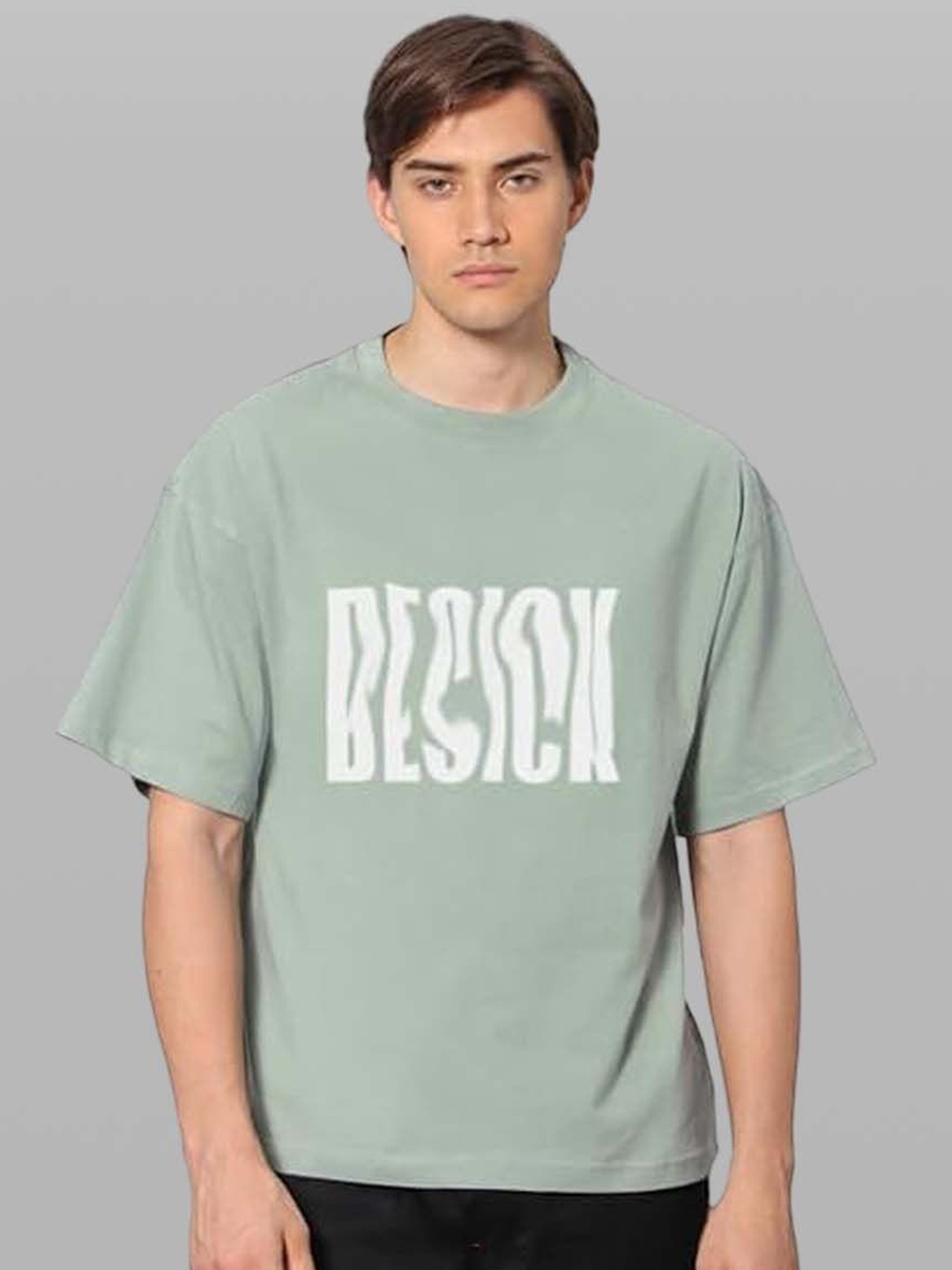 

Besick Men Typography Printed Round Neck Oversized T-shirt, Sea green