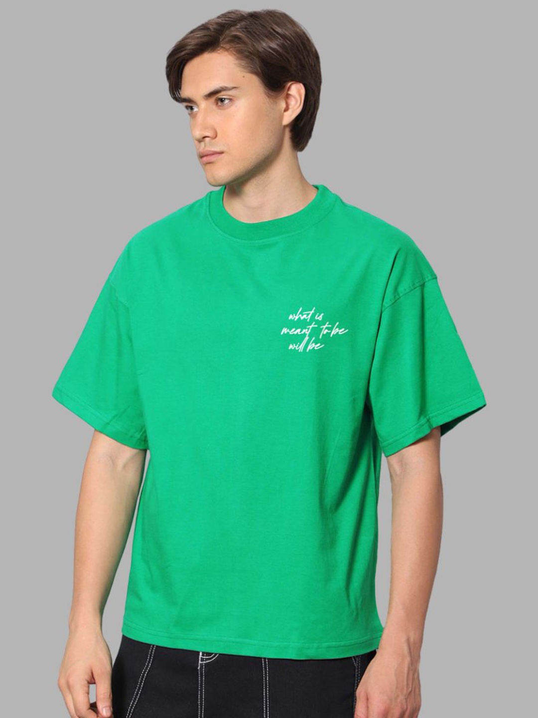 

Besick Men Typography Printed Round Neck Oversized T-shirt, Green