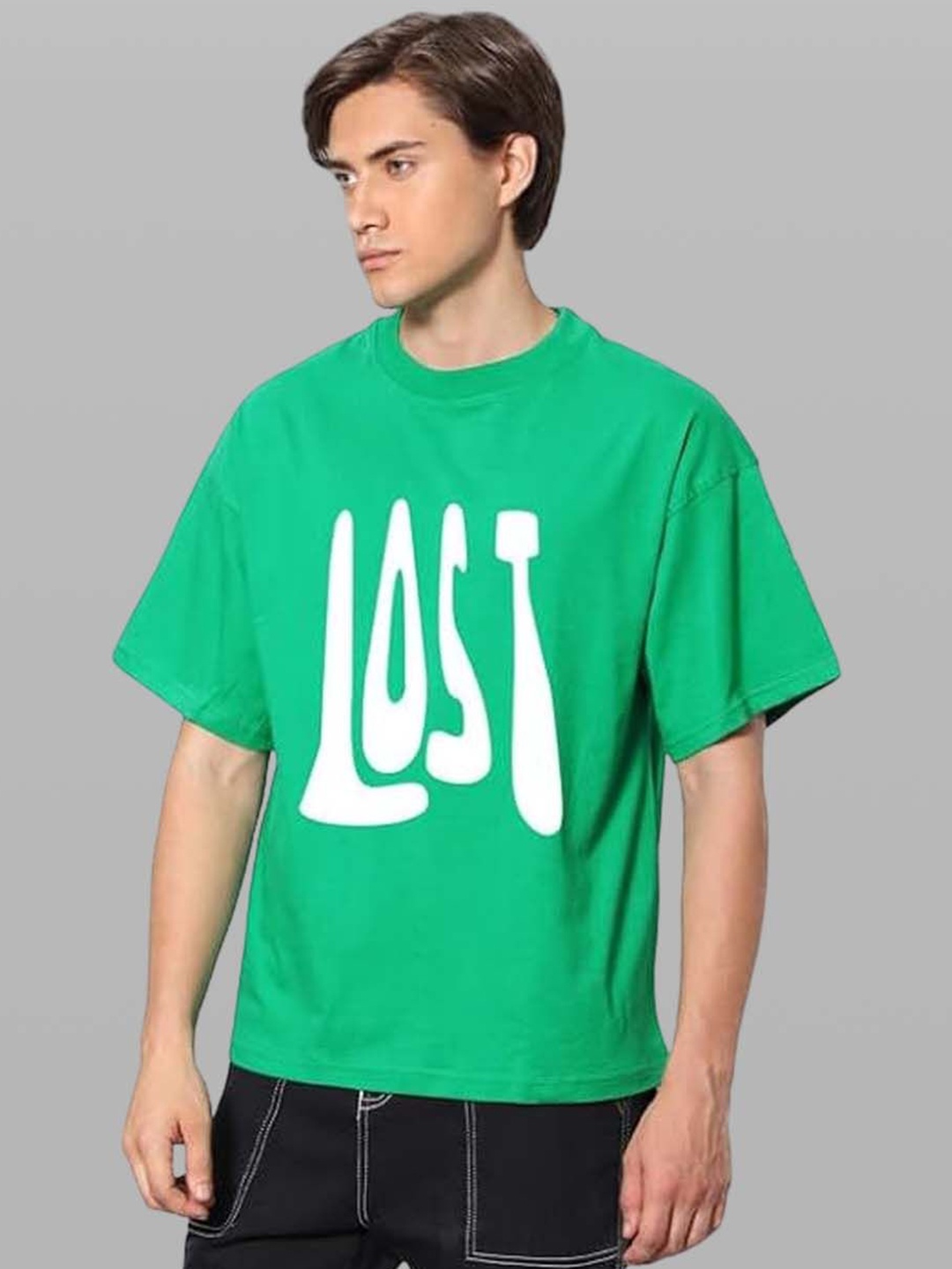 

Besick Typography Printed Round Neck Baggy T-shirt, Green