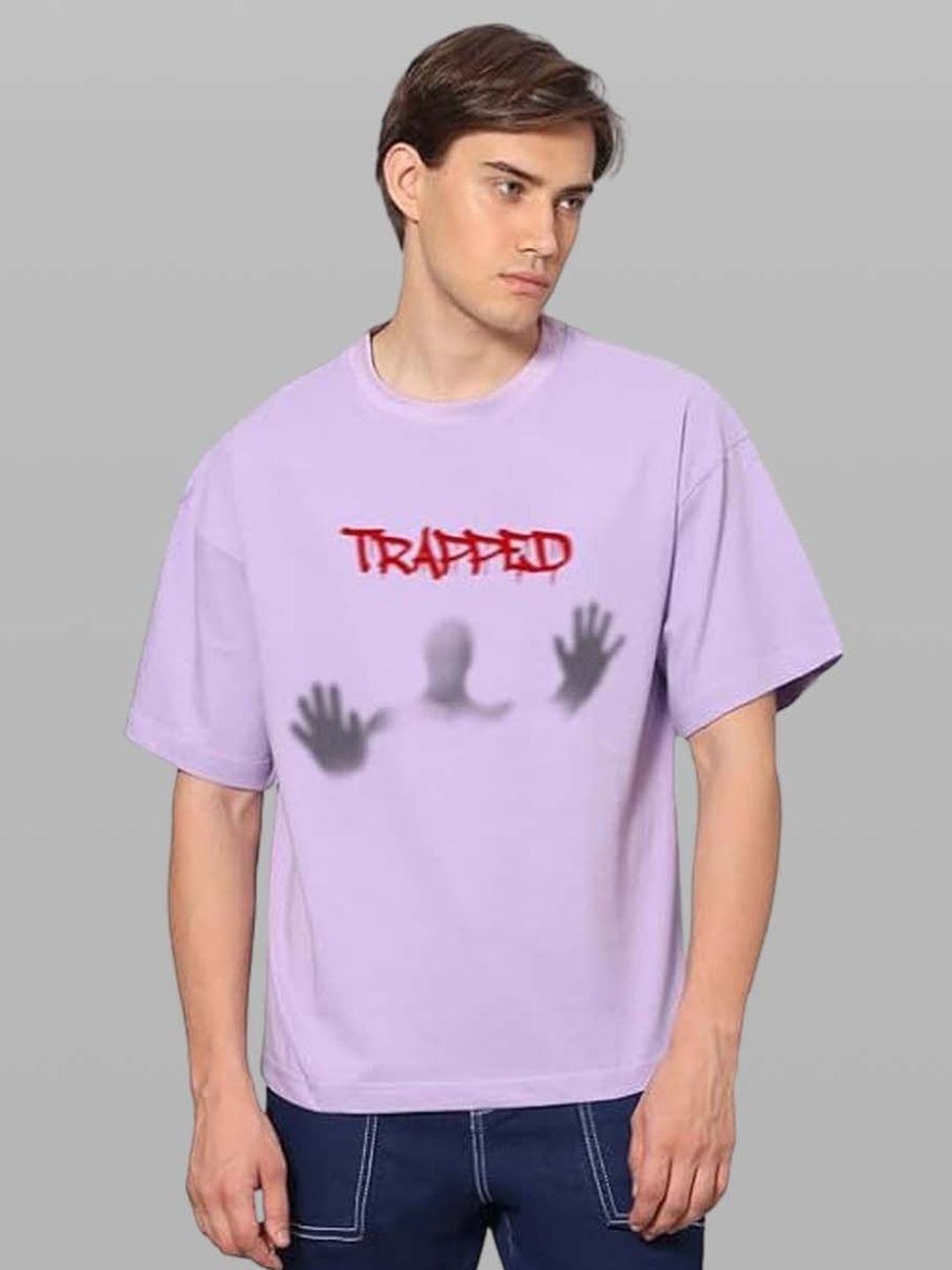 

Besick Men Typography Printed Round Neck Oversized T-shirt, Lavender