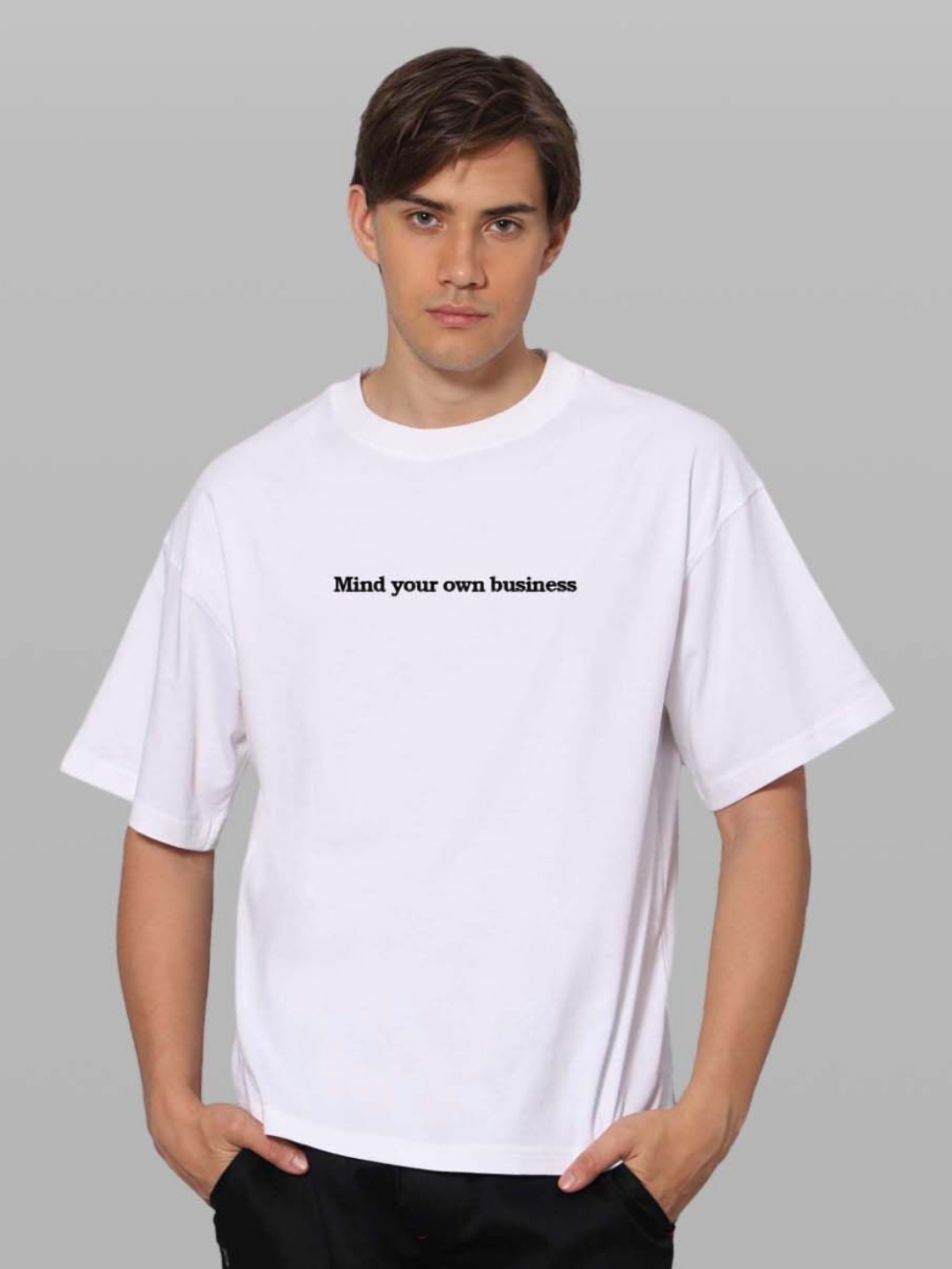 

Besick Typography Printed Round Neck Baggy T-shirt, White