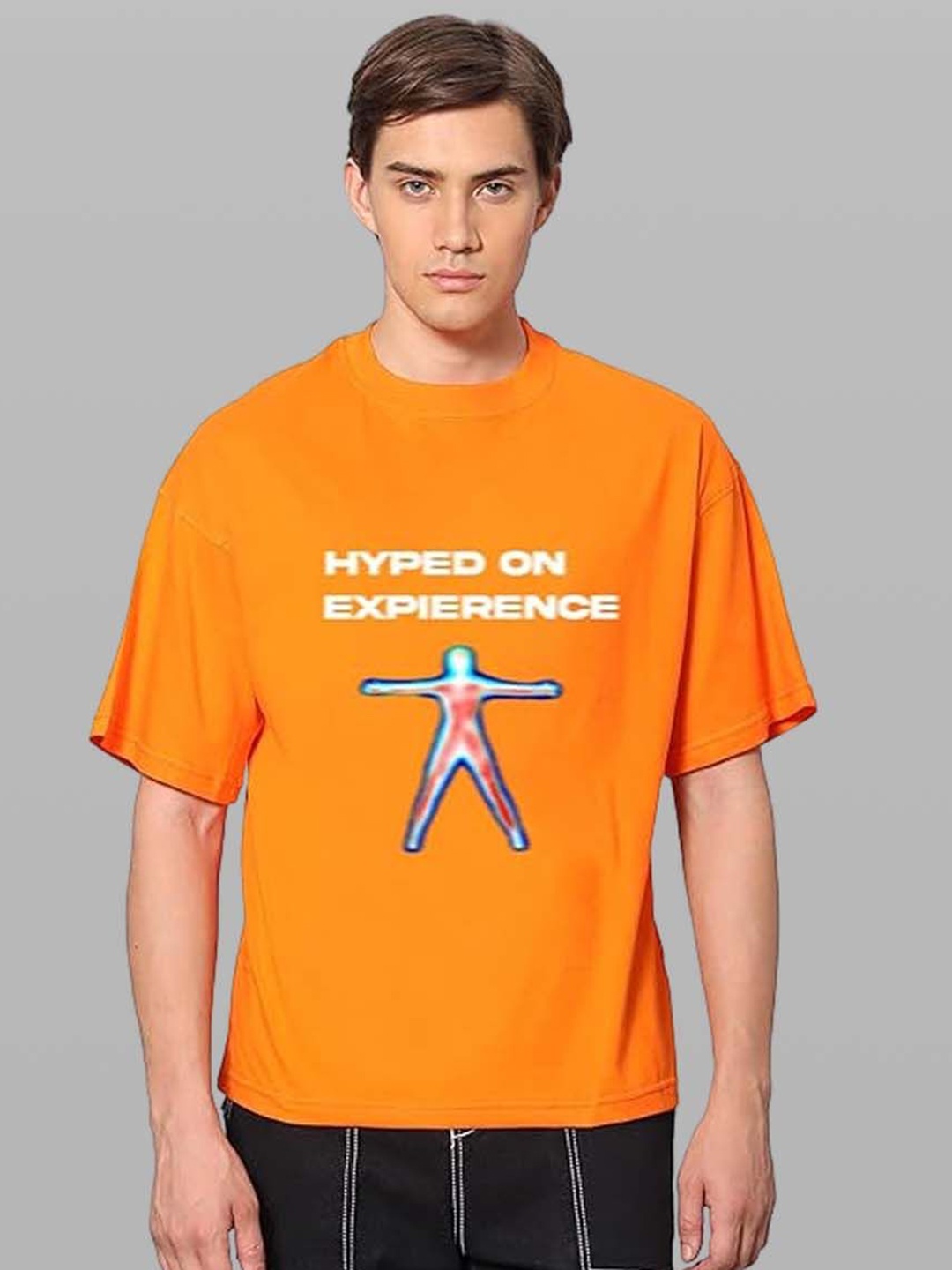 

Besick Men Typography Printed Round Neck Oversized T-shirt, Orange