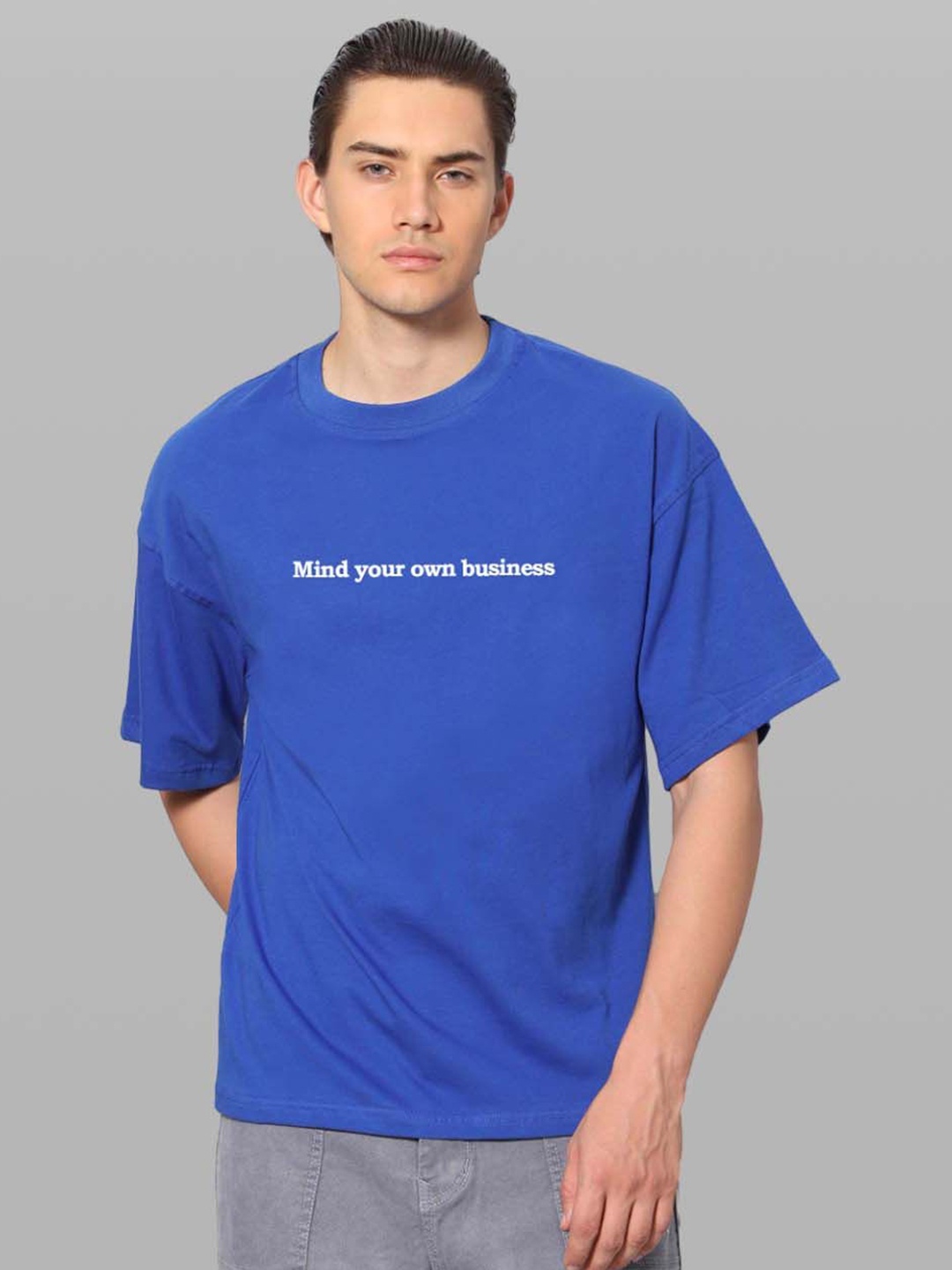 

Besick Men Typography Printed Round Neck Oversized T-shirt, Navy blue