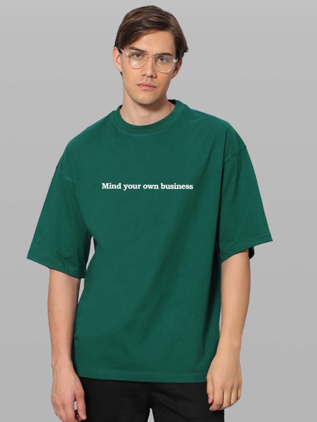 

Besick Men Typography Printed Round Neck Oversized T-shirt, Olive