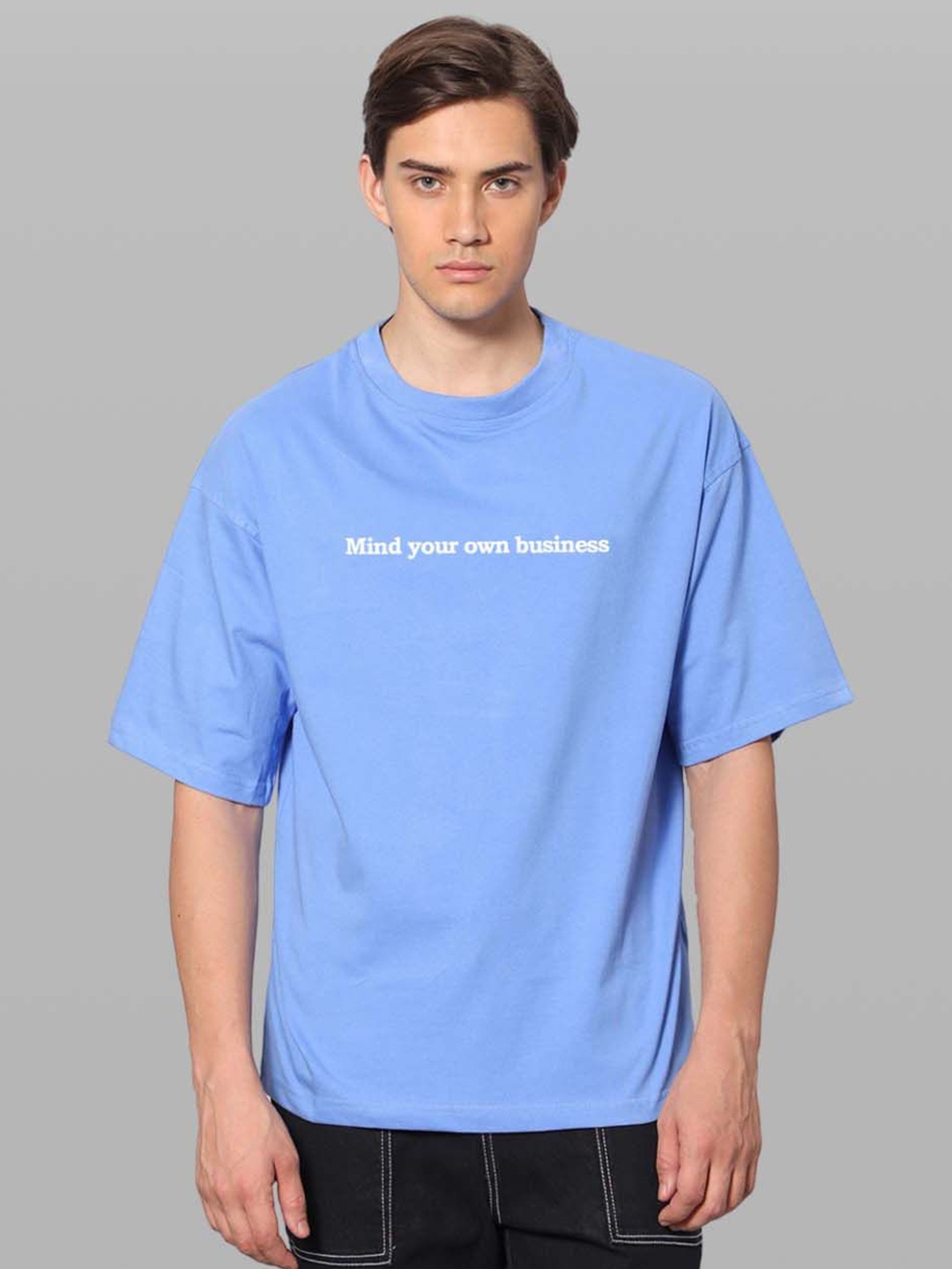 

Besick Men Typography Printed Round Neck Oversized T-shirt, Blue