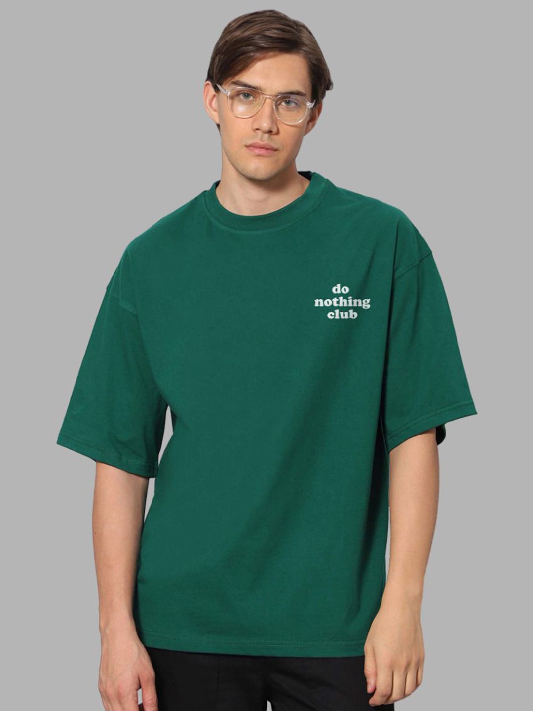 

Besick Men Typography Printed Round Neck Oversized T-shirt, Olive