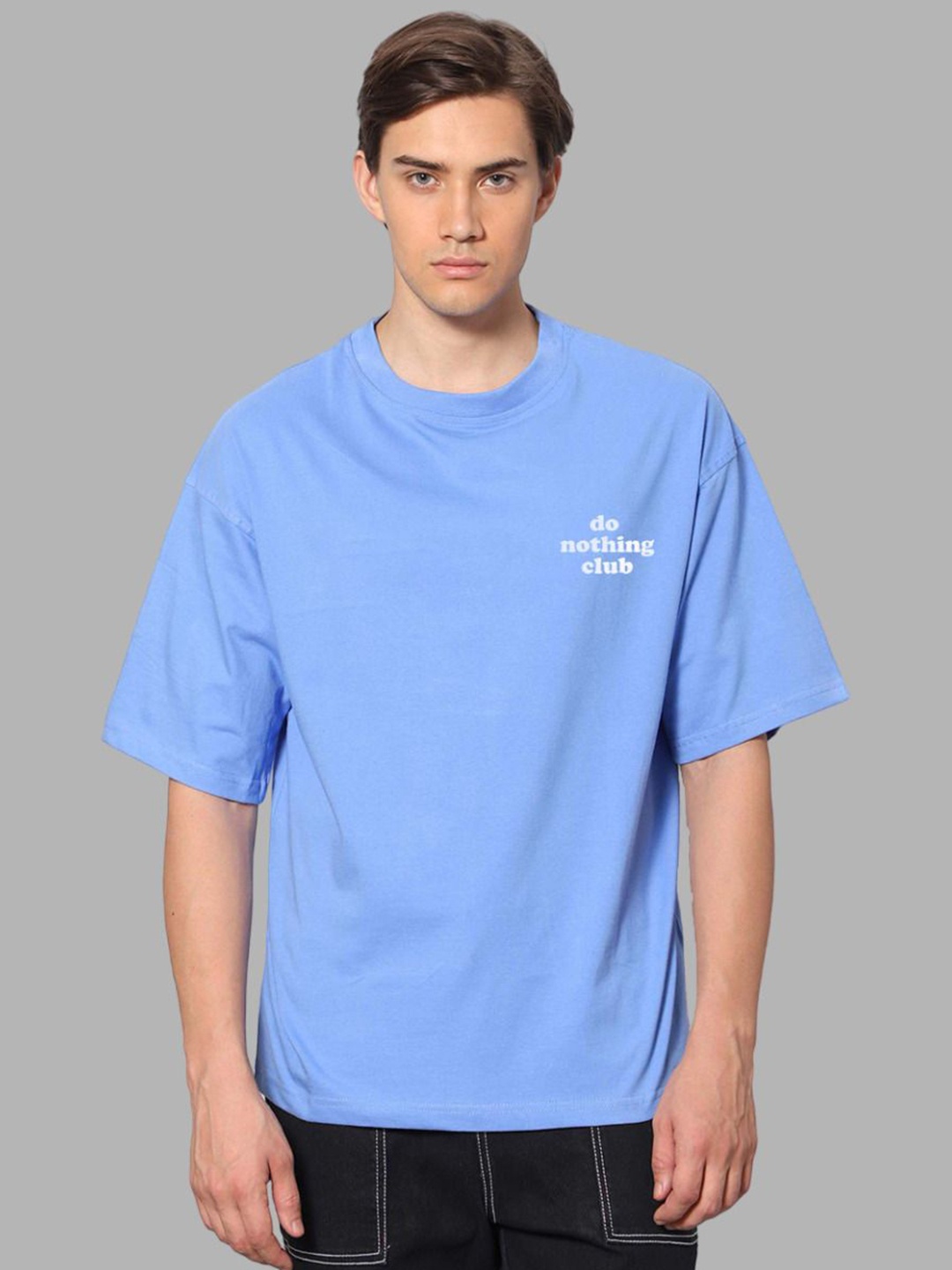 

Besick Men Typography Printed Round Neck Oversized T-shirt, Blue