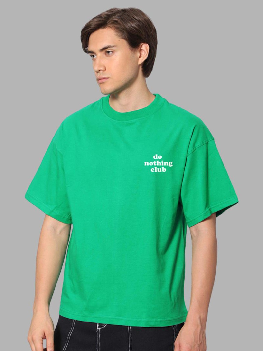 

Besick Men Typography Printed Round Neck Oversized T-shirt, Green