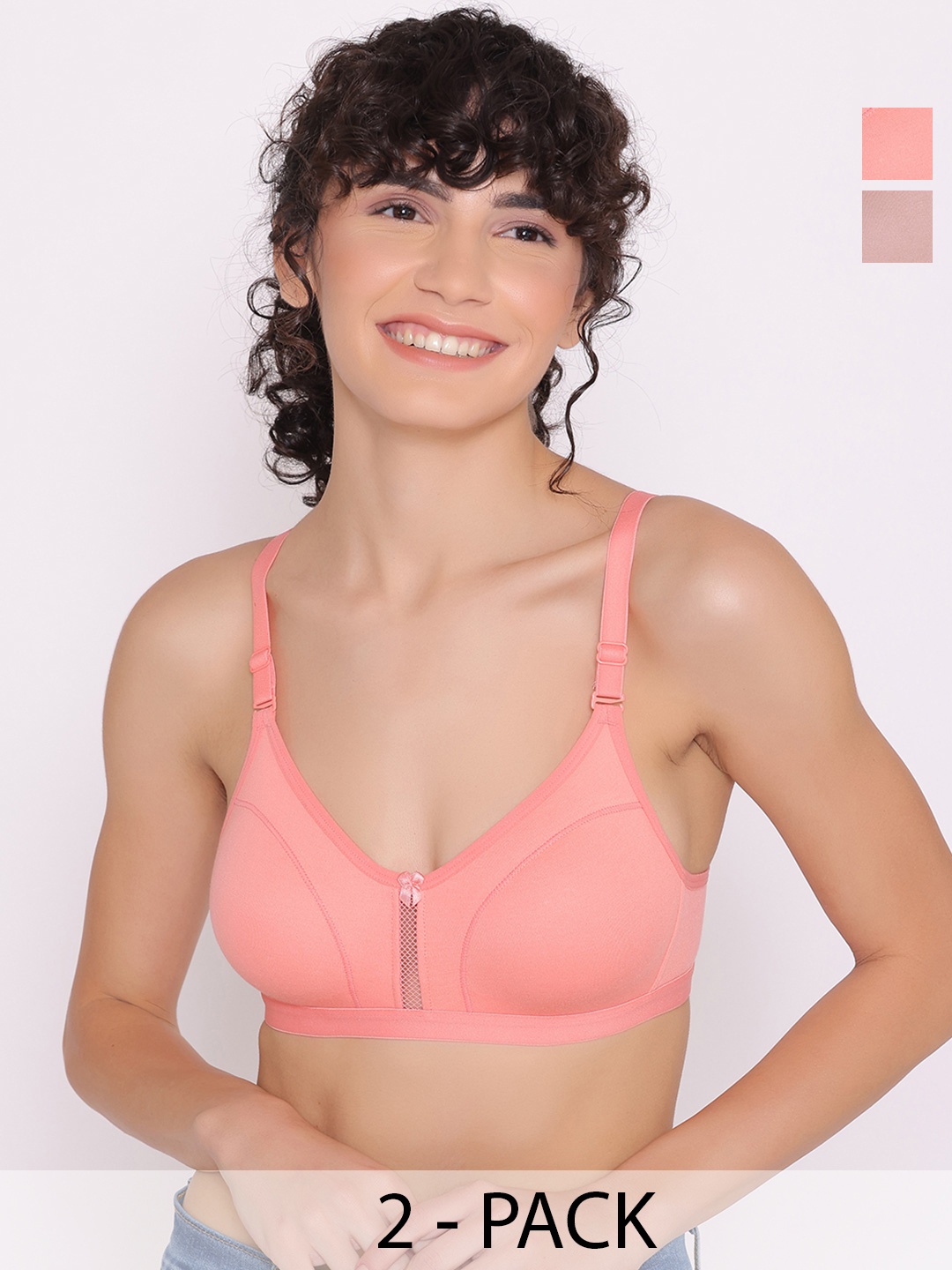 

INKURV Women 2-Pcs Wireless Full Coverage Non Padded Regular Bra, Pink