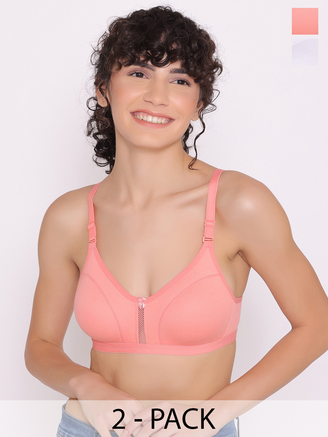 

INKURV Pack Of 2 Full Coverage Seamless Non Padded T-Shirt Bra, Rose