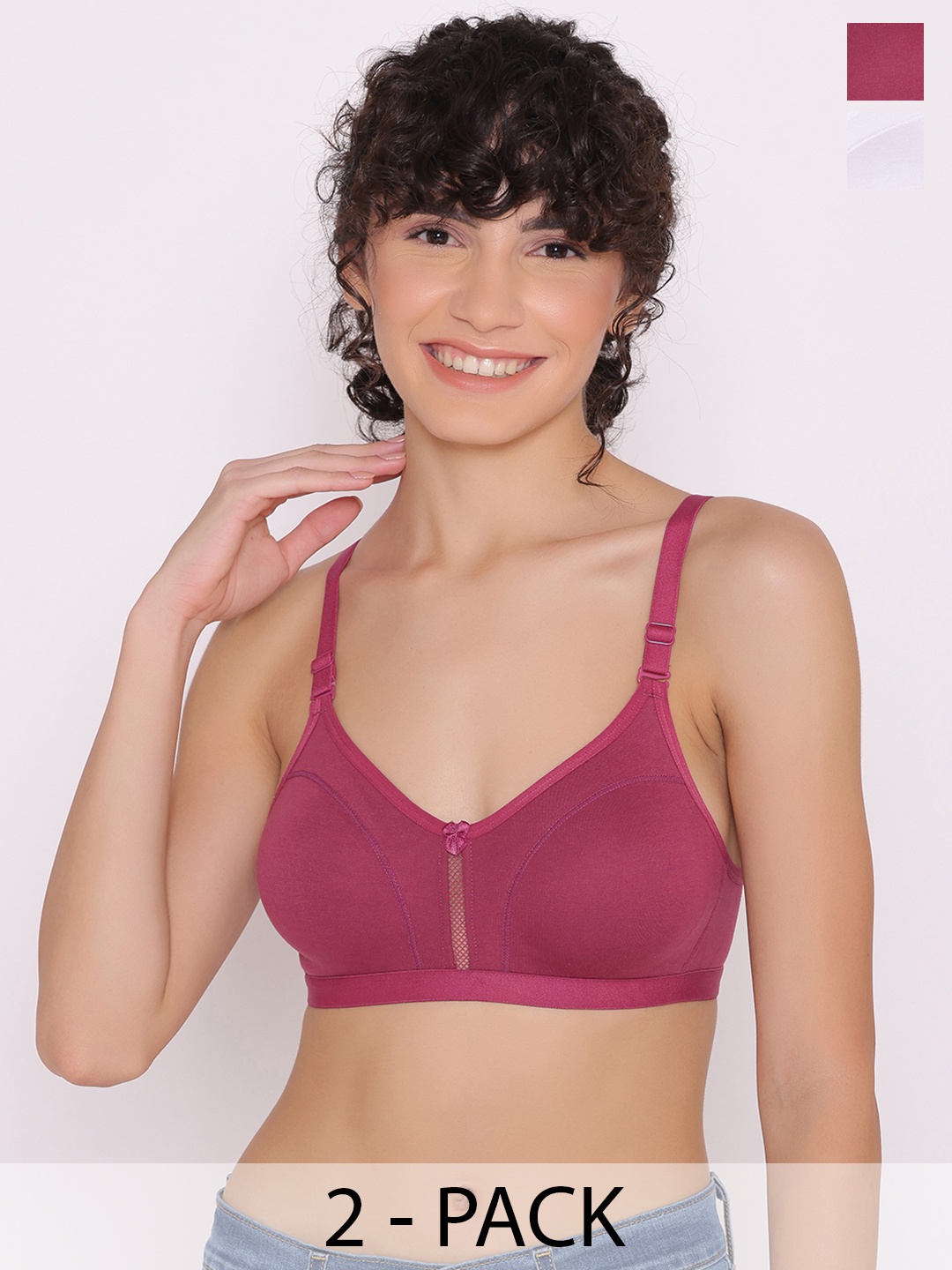 

INKURV Pack Of 2 Non Padded Cotton Full Coverage T-Shirt Bra, White