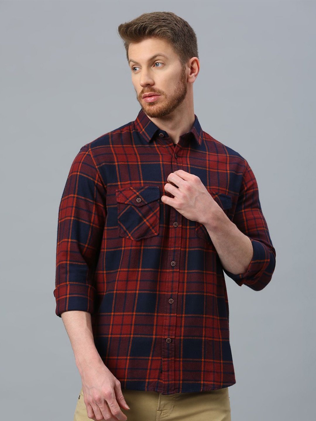 

Klub Fox Men Tartan Checks Cotton Cotton Slim Fit Opaque Checked Casual Shirt, Red