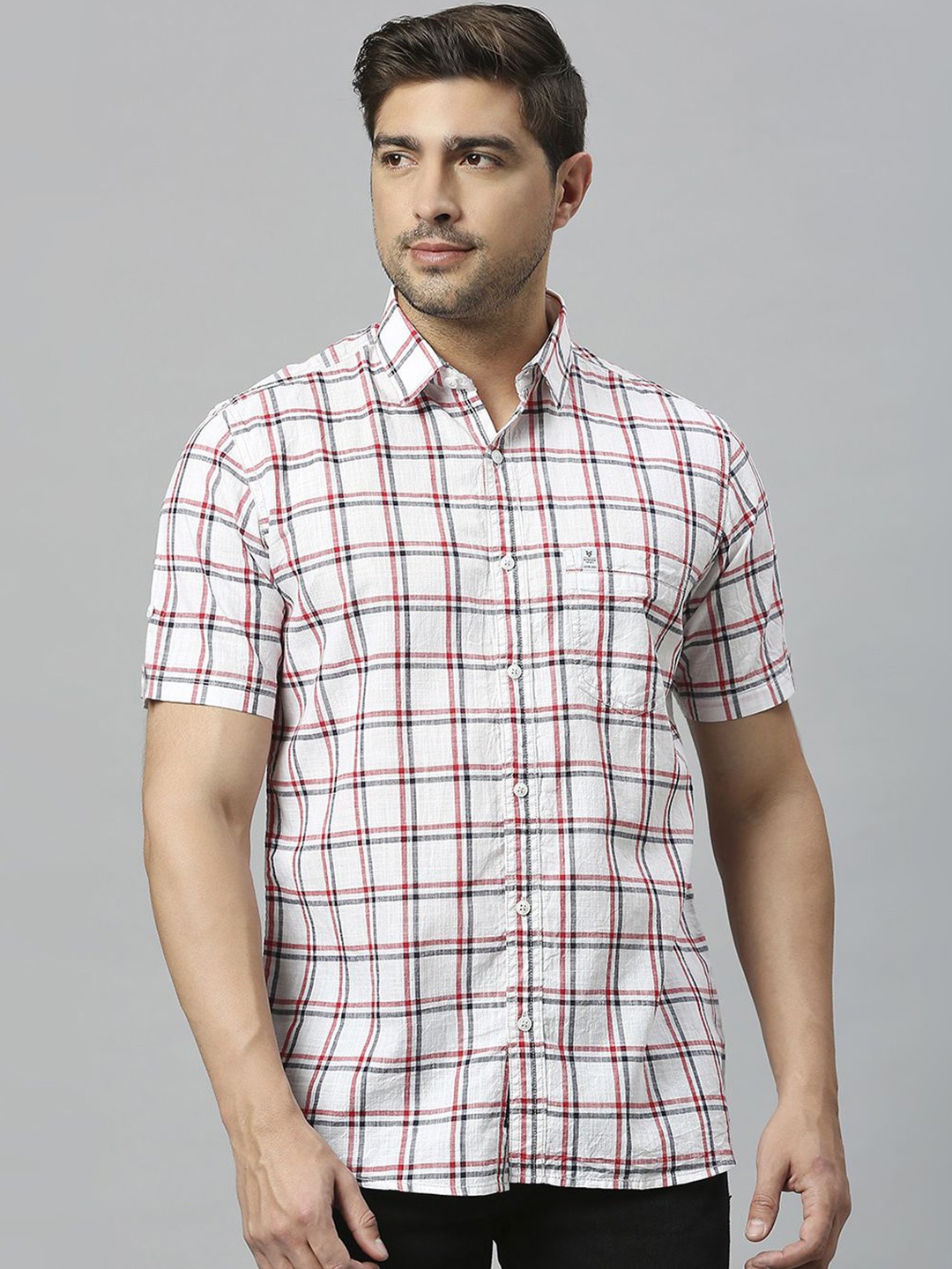 

Klub Fox Men Tartan Cotton Cotton Slim Fit Opaque Checked Casual Shirt, White