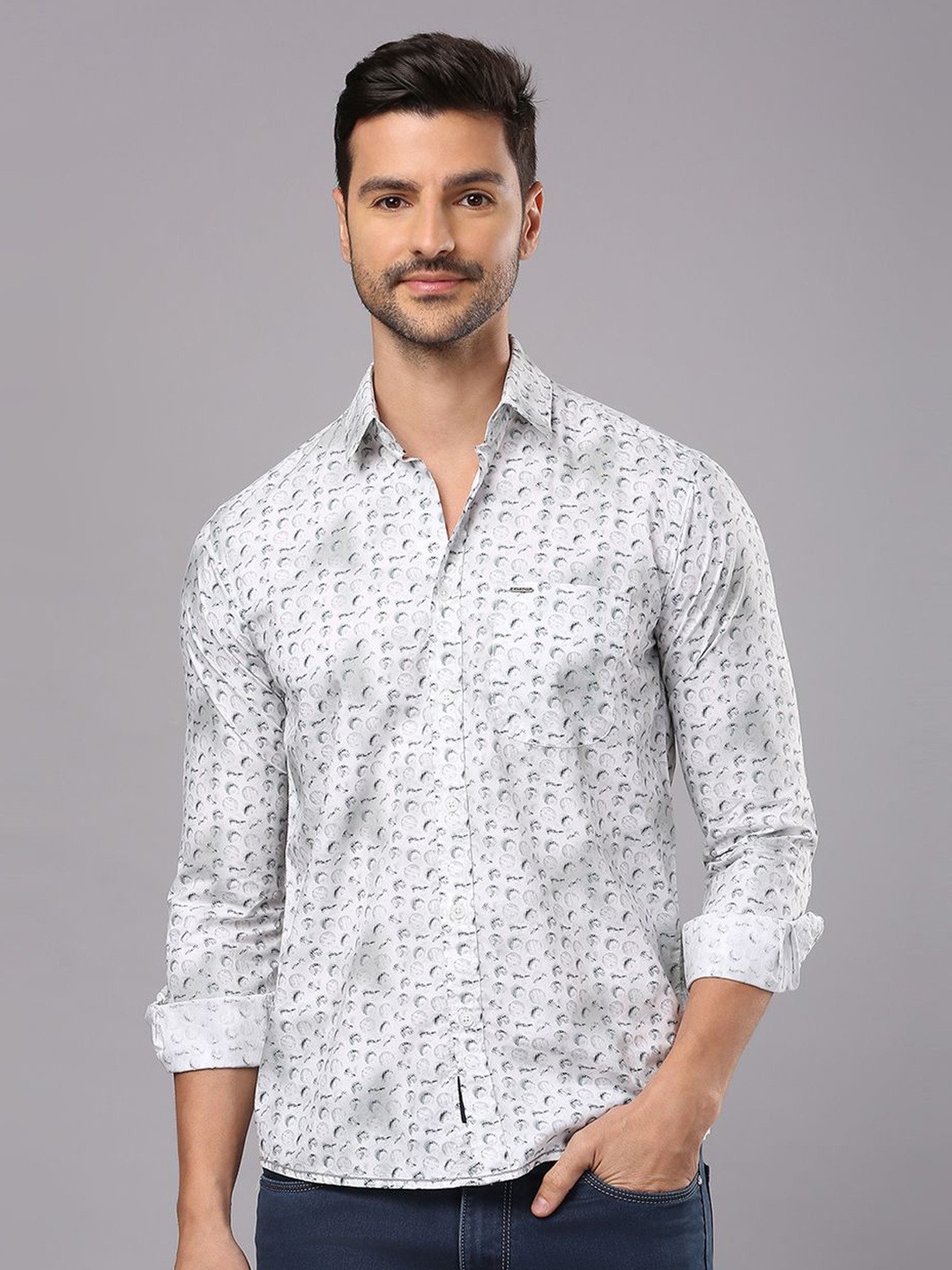 

Klub Fox Men Slim Fit Opaque Printed Casual Shirt, Blue