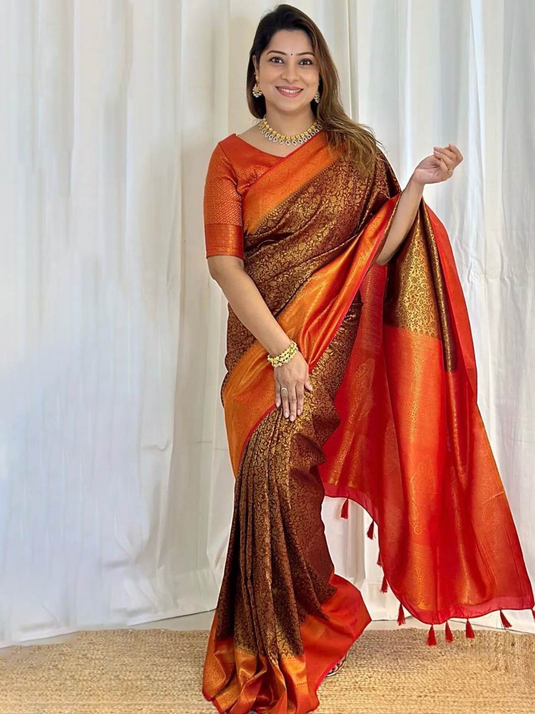 

Upalksh Floral Zari Designer Banarasi Saree, Orange