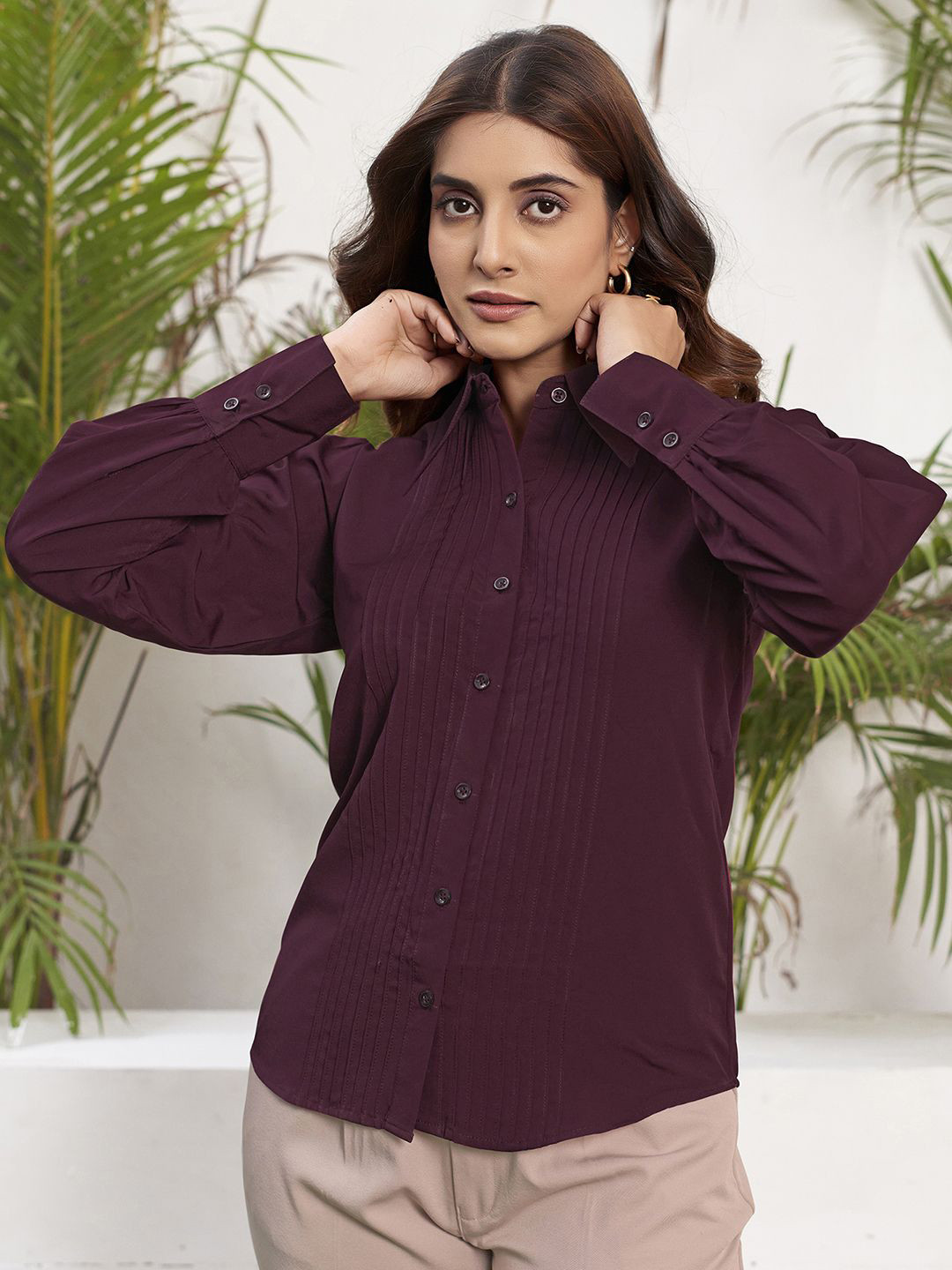 

Selvia Women Opaque Striped Casual Shirt, Purple