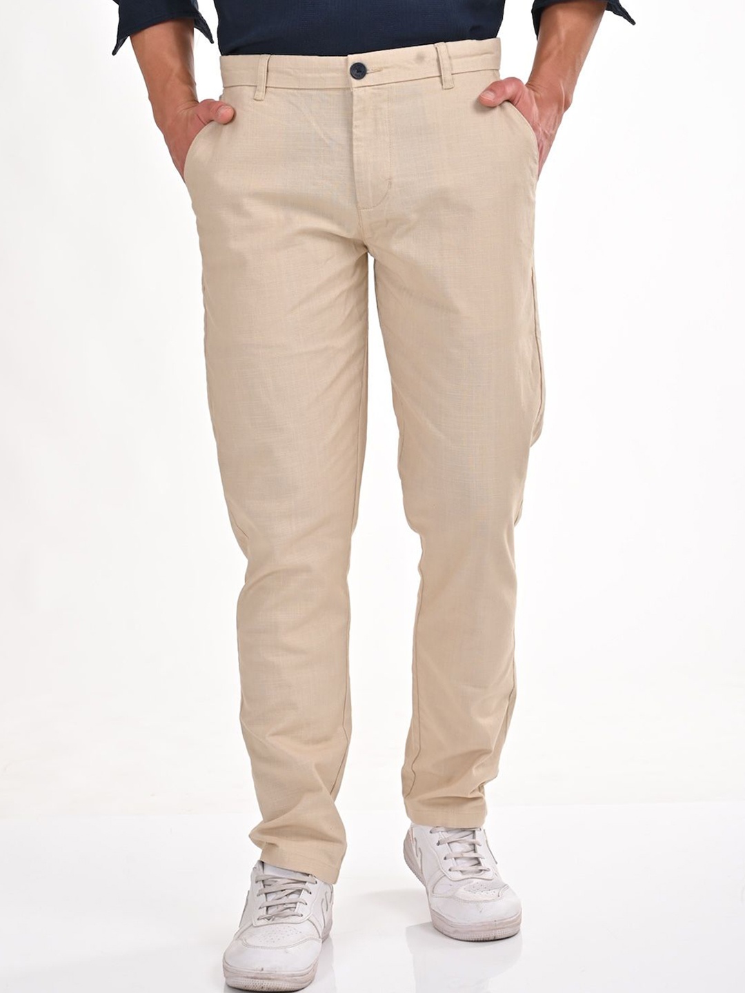 

POE Men Smart Mid-Rise Slim Fit Trousers, Beige