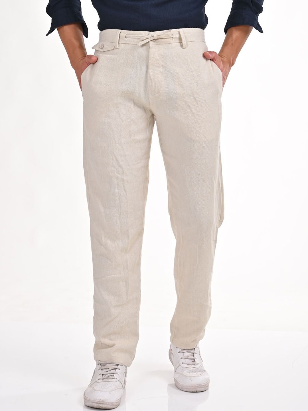 

POE Men Smart Slim Fit Joggers Trousers, Beige