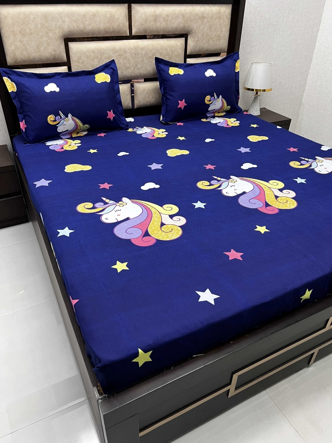 

Pure Decor Blue Cartoon Characters Cotton 250 TC Queen Bedsheet With 2 Pillow Covers