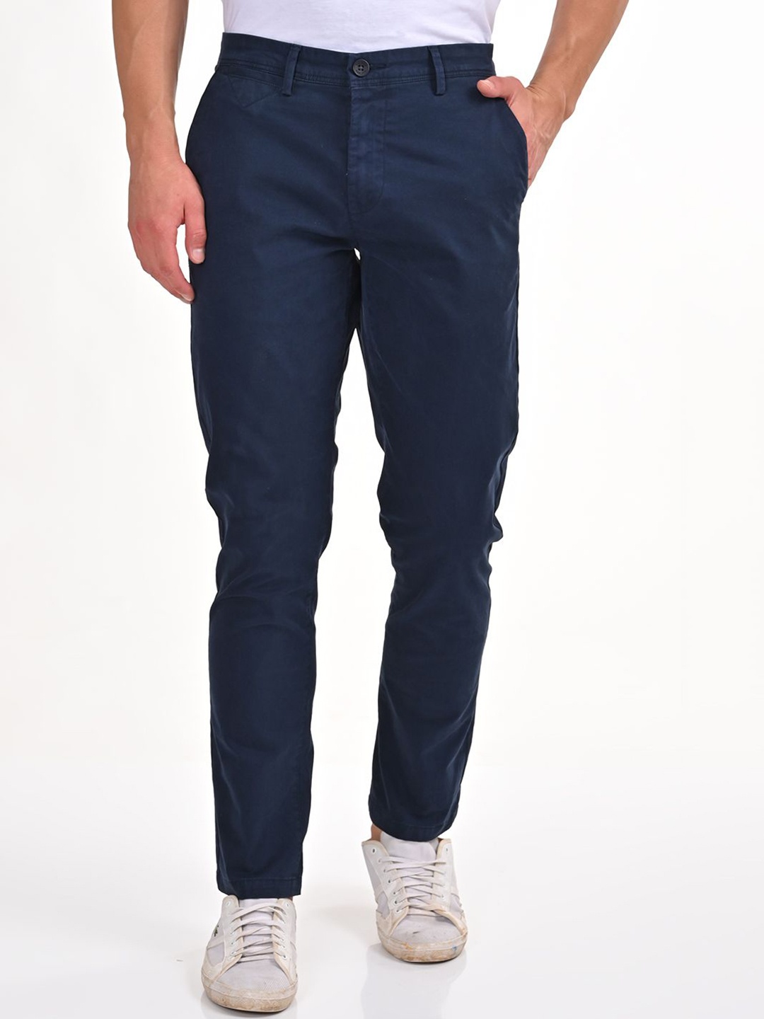 

POE Men Smart Mid-Rise Slim Fit Trousers, Navy blue