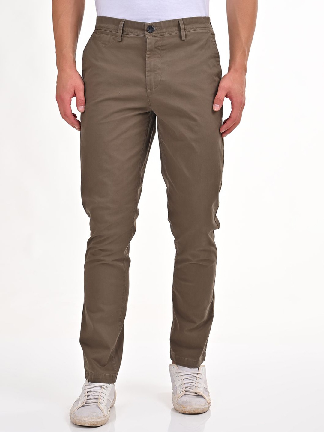 

POE Men Smart Slim Fit Regular Trousers, Olive