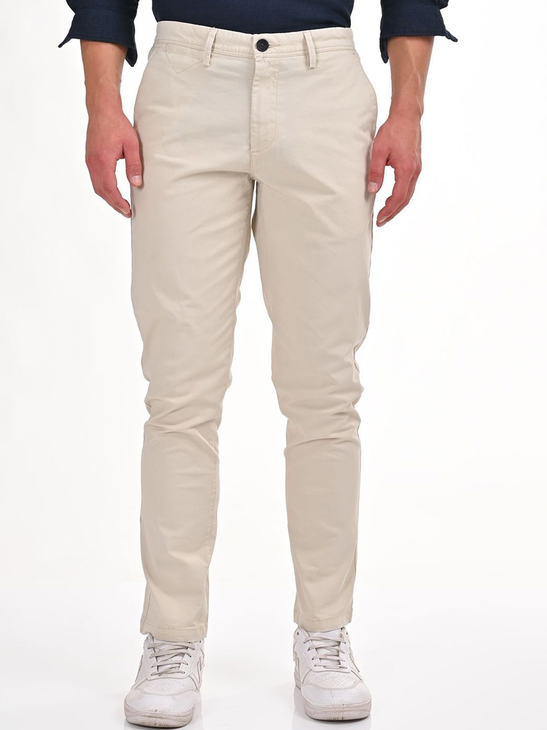 

POE Men Smart Slim Fit Mid-Rise Regular Trousers, Beige