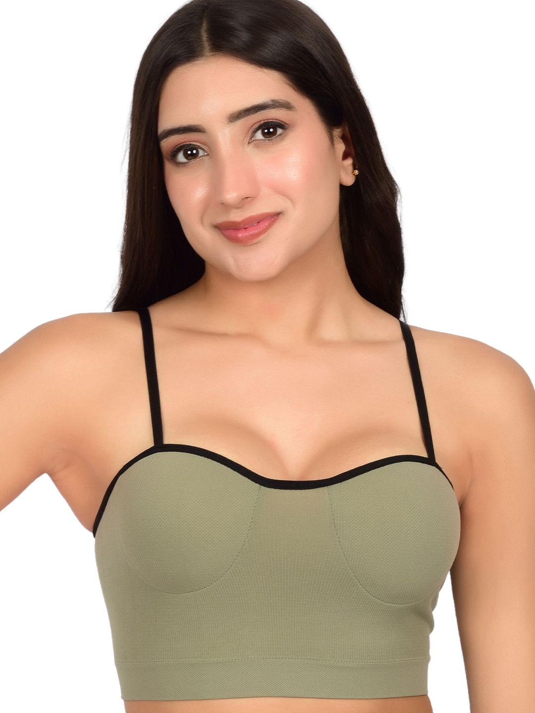 

bare dezire Medium Coverage Seamless Lightly Padded Camisole Bra, Olive