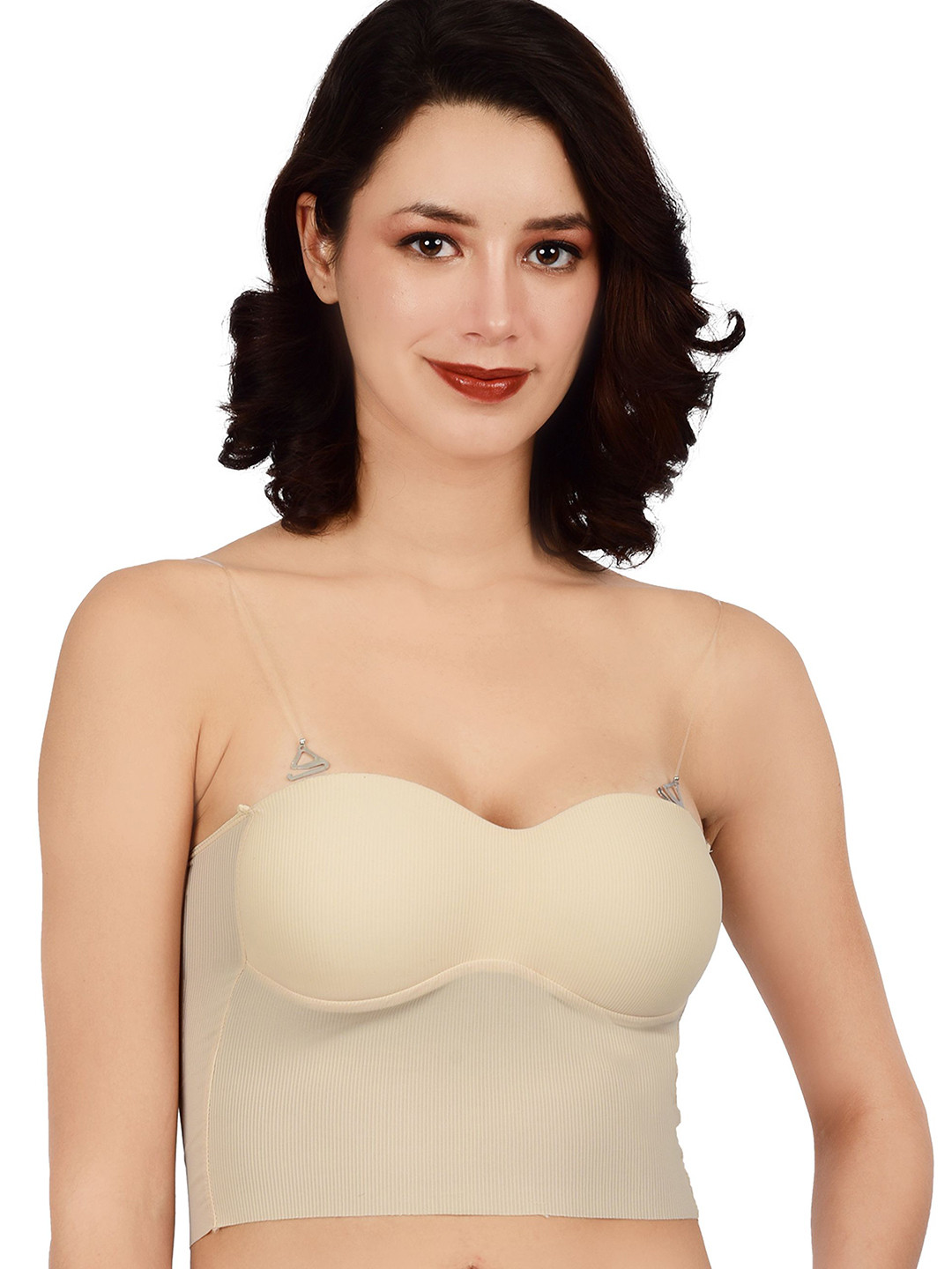 

bare dezire Full Coverage Seamless Lightly Padded Transparent Strap Bralette Bra, Cream