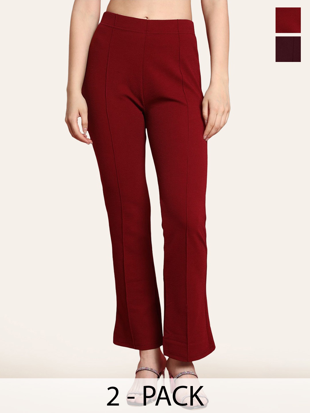 

Fabflee Women Cotton Flared High-Rise Culottes Trousers Pack of 2, Red