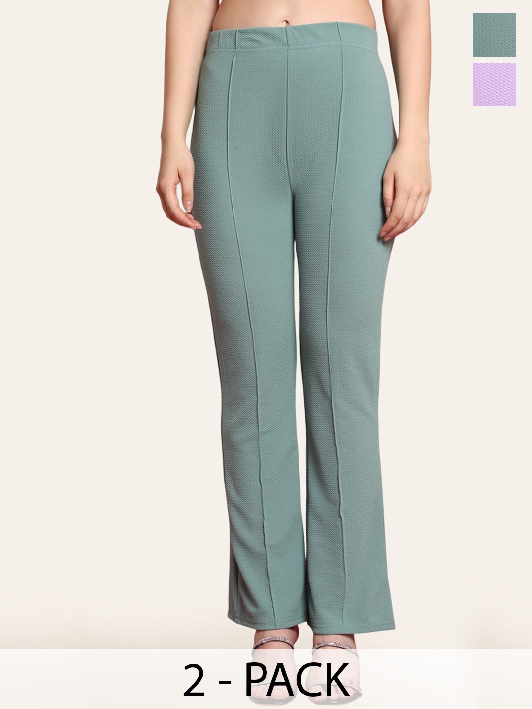 

Fabflee Women Cotton Flared High-Rise Bootcut Trousers Pack of 2, Purple
