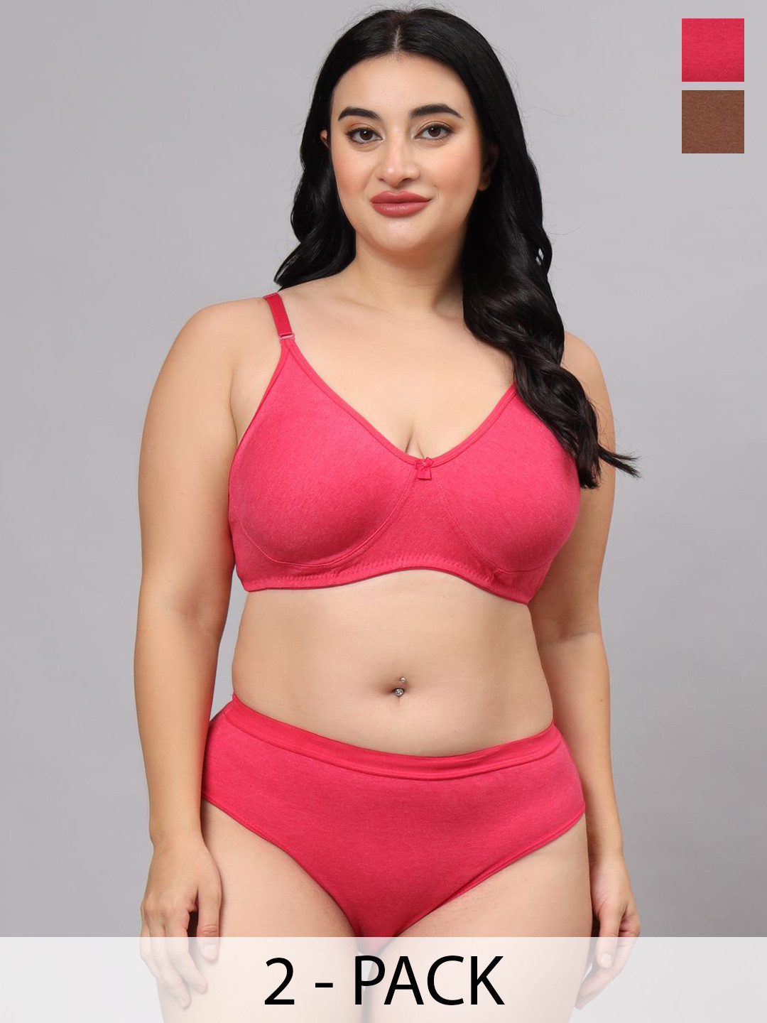 

Boleem Women Pack Of 2 High-Rise Non-Padded Lingerie Set, Brown