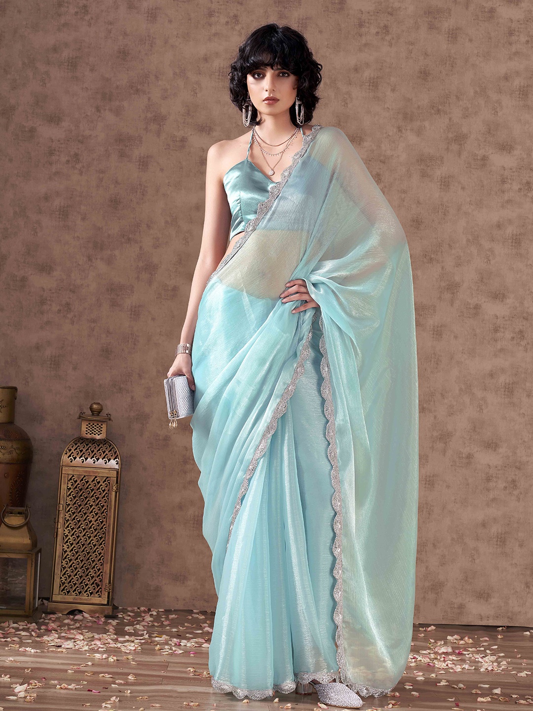 

Tikhi Imli Embellished Solid Saree, Blue