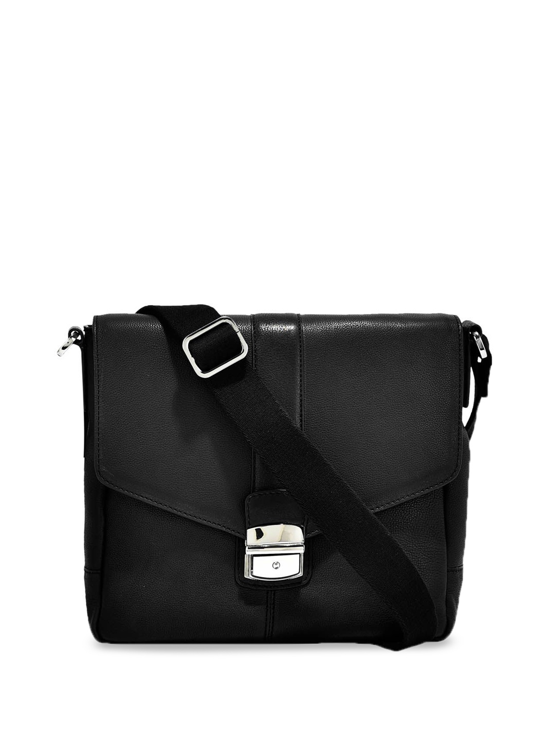 

Eske Men Leather Structured Sling Bag, Black