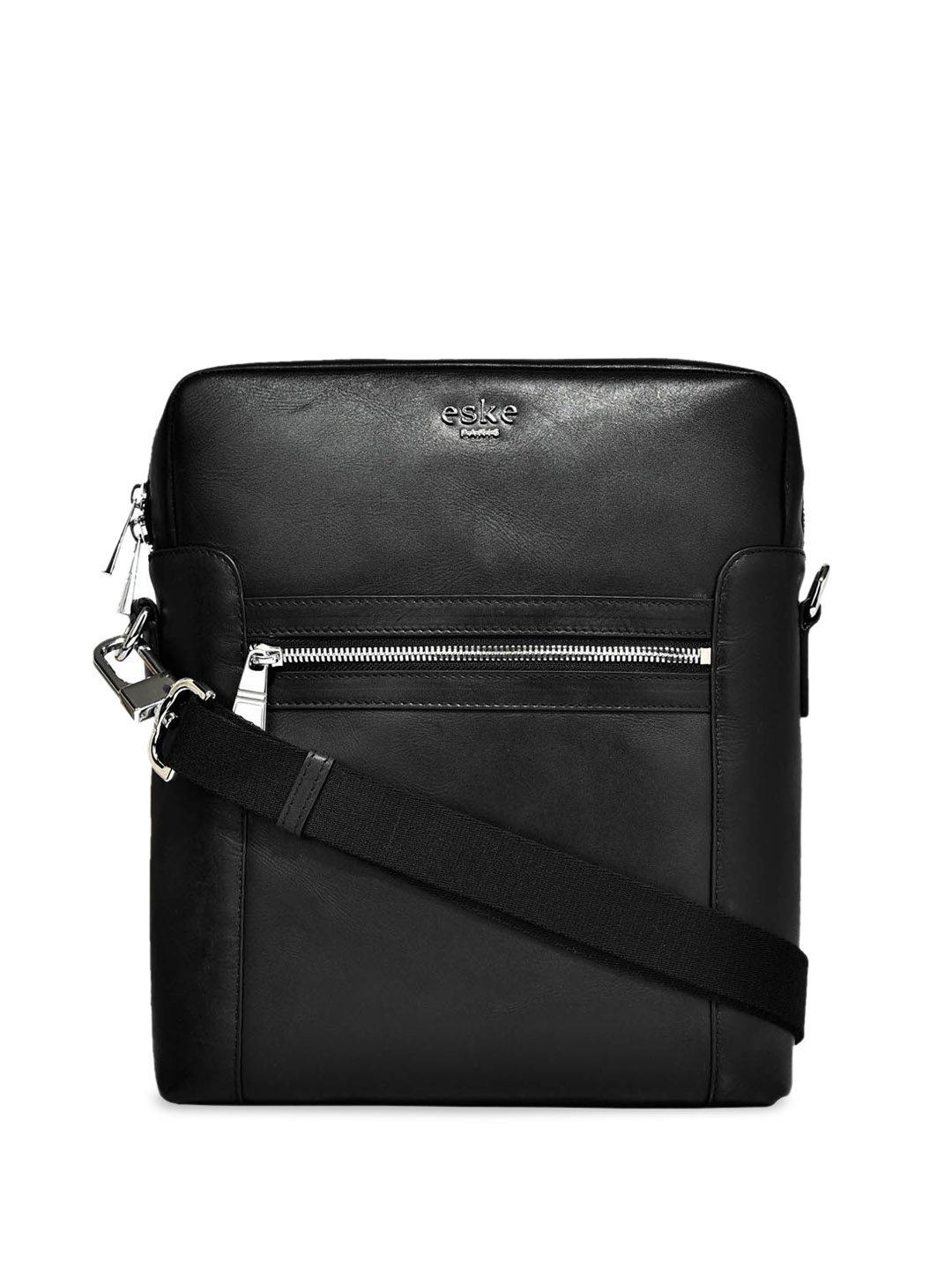 

Eske Men Leather Structured Sling Bag, Black